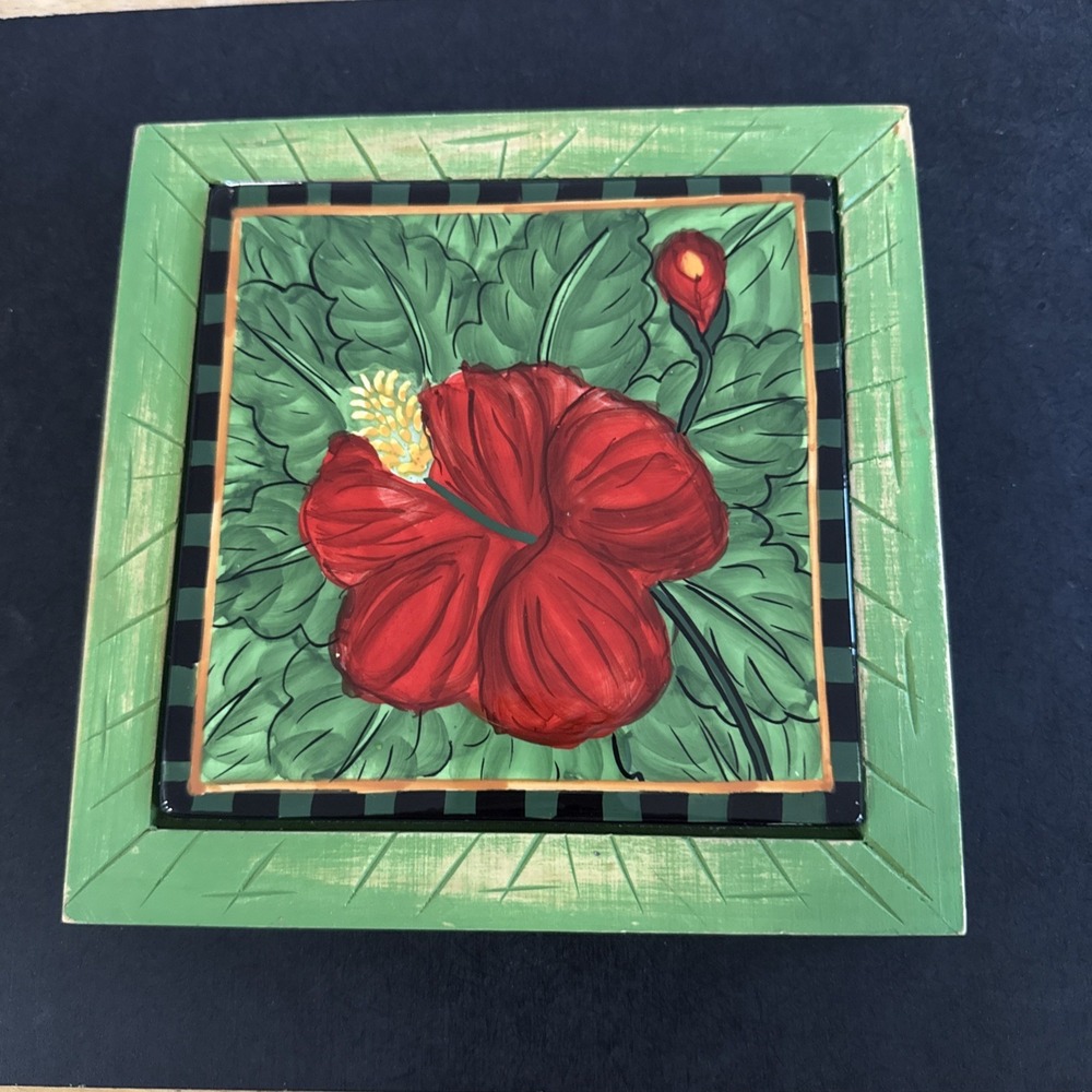 Centrum Aloha Collection Hibiscus Trivet Wall Art Framed Tile